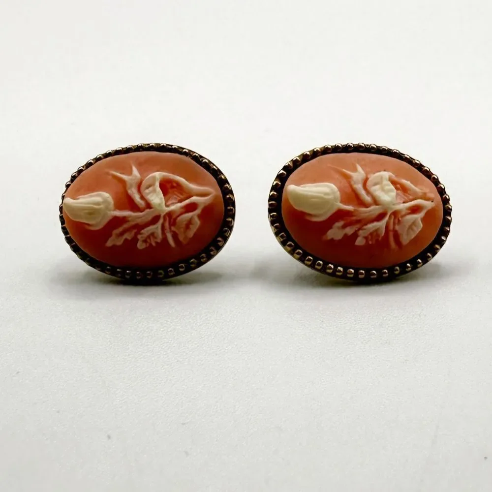 Carolee pink & gold rose Cameo earrings